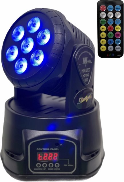 Mini Testa Mobile LED Wash 7x10W RGB-W DMX512 Con Telecomando Alimentazione VDE