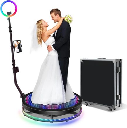 Photo Booth Rotante RGB Macchina a Rotazione Continua Foto e Video 360° Ring Light Vetro Luminoso FlightCase Incluso - immagine 2