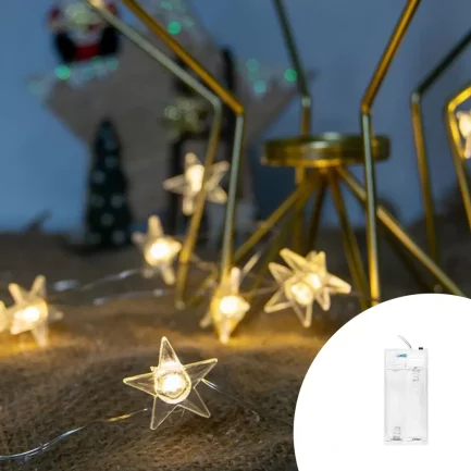 Catena luminosa di Natale a forma di stelle 20 LED luce calda alimentazione a batterie - immagine 2