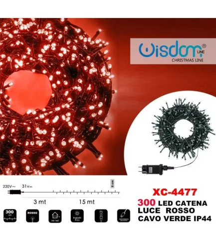 Catena luminosa di Natale da 18 metri con 300 LED Fairy Lights Luce Rossa per uso interno esterno Ip44 Con giochi luce - immagine 6