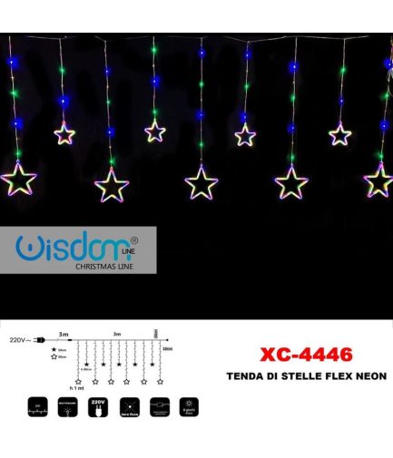 Tenda Luminosa Stelle di Natale Flex-Neon RGB 3 Metri con 8 giochi luce uso interno/esterno - immagine 4